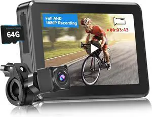 PARKVISION Bicycle Rear View Camera Recorder, 1080P Handlebar Bike Camera with 4.3'' HD Monitor, 64GB TF Card, 110° Angle View, Night Vision, Backup/Front View Camera for Mountains,Ebikes