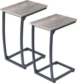 C-Shaped End-Table Set of 2 - Side Table for Couch,Curved Support Legs, Slide Under Couch Table for Sofa, TV Tray Table for Living Room BedroomLvory