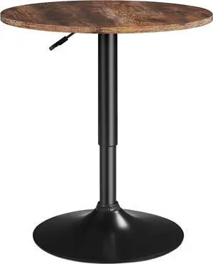 Yaheetech Round Bar Table, Adjustable Height and 360° Swivel Bar Tables, Cocktail Table with MDF Top, Silver Leg Base for Bar, Bistro, Café, Rustic Brown