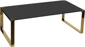 Cortesi Home Remini Coffee Table, Gold Metal and Black Glass