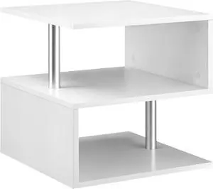 HOMCOM 20" Modern End Table, Accent Side Table, S-Shaped Coffee Table with Storage Shelf and Steel Poles, White