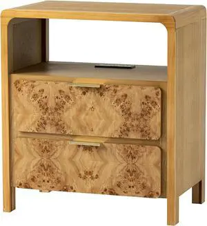 Farmhouse Nightstand with Charging Station, Side Table with Power Outlet and USB & Type C Ports, Wood Bedside Table for Bedroom, Fully Assembled, Rustic, Natural, Burl
