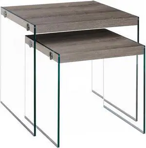 Monarch Specialties ,Nesting Table, Tempered Glass, Dark Taupe