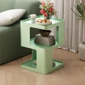 Metal Small Nightstands, Modern Side Table with 3 Tiers Storage, Green End Table for Couch, Living Room Bedroom, Bedside Tables No Assembly Required