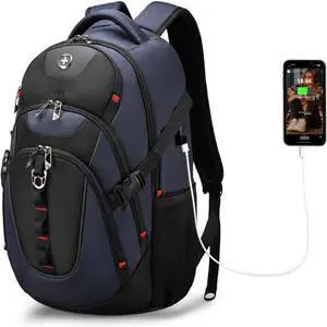 Swissdigital Design Laptop Backpack with USB Charging Port, Travel Backpack Fits 15.6 inches Computer, 31L College School Backpack for Men, Blue/Black | SD803