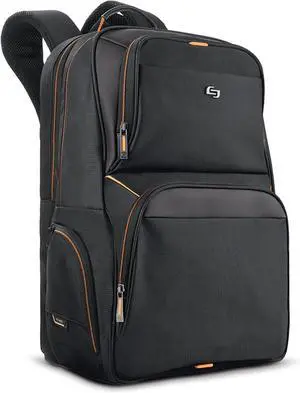 Solo New York Laptop Backpack for Women & Men -Carry On Bookbag for Travel & Work, Fits 17.3" Computer, Lightweight Bag, Side Zippered Pockets, Padded Straps - Ambition, Black