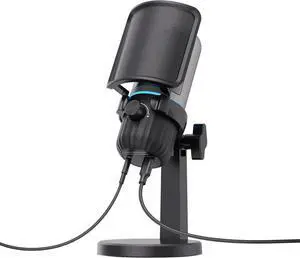 USB Condenser Gaming Microphone, PC Microphone for Streaming, Podcasts, Recording, Desktop Computer Mic with Mute Button & LED Indicator, Volume Control, Headphone Jack