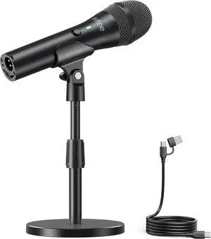 FIFINE USB/XLR Dynamic Microphone for Podcast Recording, Studio Handheld Mic Set with Desktop Stand for Vocal, Voice Over, Streaming, Black-AmpliTank TANK2