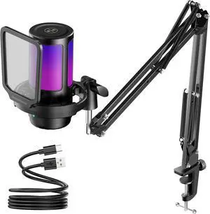 InnoGear Gaming USB Microphone, Noise Cancellation Condenser Mic with Mute, Gain, RGB Indicator, Boom Arm Stand for Streaming, Podcast, Twitch, YouTube, Discord, PC, Computer, PS4, PS5, Mac, Black InnoGear Gaming USB Microphone, Noise Cancellation Condenser Mic with Mute, Gain, RGB Indicator, Boom Arm Stand for Streaming, Podcast, Twitch, YouTube, Discord, PC, Computer, PS4, PS5, Mac, Black