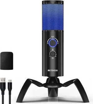 Retekess TG101 Gaming Microphone,USB Condenser Microphone, RGB Indicator, 2 Capsule Array - 96dB S/N Clear Sound Quality, Sturdy Metal Body, Built-in Shock Mount, Mic for PC, PS4/5