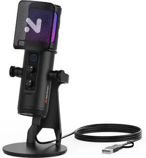 USB Gaming Microphone for PC with Noise Canceling/RGB Light/Quick Mute/Gain/Headphones Jack/Pop Filter, Desktop Condenser Microphone for Stream/Record/Podcast/PS5/PS4/Twitch/YouTube (AM35U)