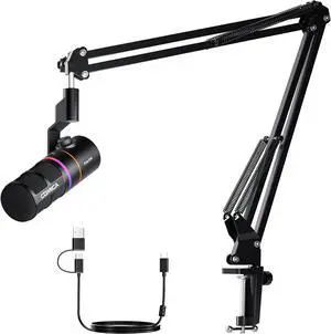 COMICA EJoy D10(A) USB Gaming Microphone  Boom Arm Mic with Noise Cancellation, XLR/USB-C, Real-Time Monitoring, Muting, RGB Professional Studio Mic for Gaming, Streaming, Podcast, Recording (Black)