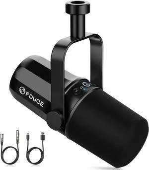 FDUCE SL40 USB/XLR Dynamic Microphone for Podcasting, Gaming, Live Streaming and Recording, Built-in Headphone Output, LED Mute Button, All Metal, Voice Isolation Technology