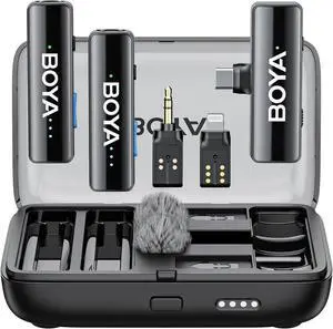 BOYA BOYALINK 2 Wireless Lavalier Microphone for iPhone Camera Android, Mini Lapel Micophone Wireless, 48 KHz 24 Bit, 6mm Mic, 1000ft, 30h Use, Noise Cancelling, Clip on Mic USB-C/Lightning/3.5mm TRS