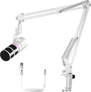 COMICA EJoy D10(A) USB Gaming Microphone  Boom Arm Mic with Noise Cancellation, XLR/USB-C, Real-Time Monitoring, Muting, RGB Professional Studio Mic for Gaming, Streaming, Podcast, Recording (White)