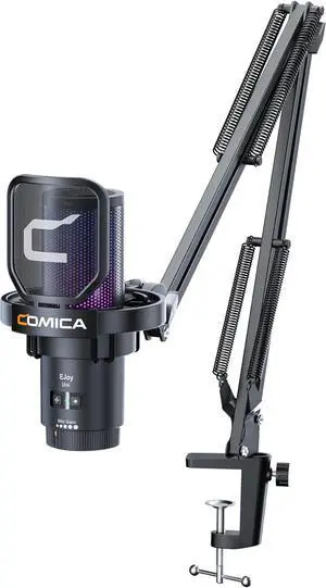 COMICA EJoy Uni USB Condenser Gaming for PC, PS4, PS5, USB C Phone, and Mac, Boom Arm RGB Computer Mic for Twitch, Streaming/Podcasting/YouTube, Noise Cancellation Mic with Mute, Gain, Monitoring
