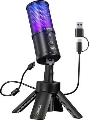 COMICA Ejoy UNI S USB Gaming Microphone for PC, RGB Cardioid Condenser Mic with Tripod Stand, 48kHz/24bit, Noise Cancellation, Streaming Mic for Recording, Podcast, Twitch, Discord, Computer, PS5, PS4