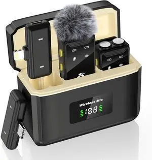 PQRQP Mini Microphone for iPhone, Android(Lightning/USB C), 80 H Battery Life, Hi-Fi Audio, 48kHz/24-bit, Wireless Microphones with Noise Cancellation for Video Recording, Streaming, 164ft Range