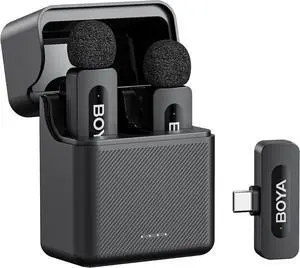 BOYA V30 Wireless Lavalier Microphone for iPhone/Android/PC/Laptop with USB-C Port, 36H Battery Life with Charging Case, Noise Canceling Clip on Lapel Microphone Wireless Mini Mic for Video Recording