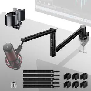 M05 Boom Arm, 360° Rotatable Microphone Stand with Desk Mount, Foldable Desk Mic Arm with 3/8'' to 5/8'' Screw Adapter, Microphone Arm for Live Streaming, Gaming, Podcasting, Radio