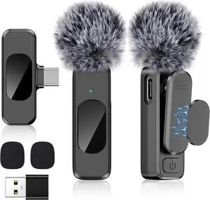 USB C Wireless Lavalier Microphone for Type-C,Android Phone,PC,Mini Mic with Noise Reduction,Lapel Microphone for Video,Interviews,Live Streaming,TikTok,YouTube,2Pack (for iPhone 15 and Above)