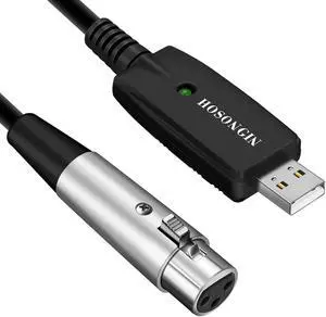 HOSONGIN XLR to USB Recording Cable for Microphones, 48V Phantom Power Required for Condenser Microphones, Plug-and-Play Audio Adapter with Built-in DAC for Podcasting Recording, 10 Feet