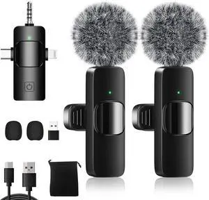Weton 4 in 1 Wireless Lavalier Microphones for iPhone, Android, Camera, Laptop, USB-C, Mini Microphone, Noise Canceling Lapel Mic - Clip on Mic for Interview Video Recording Podcast Vlog YouTube