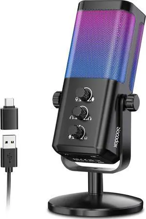 USB Gaming Microphone with Game Chat Balance, RGB Condenser Mic with Noise Cancellation, Quick Mute & Monitoring, for Streaming/Discord/Twitch/Podcast/Videos/ASMR, for PC/Computer/PS4/PS5/Mac