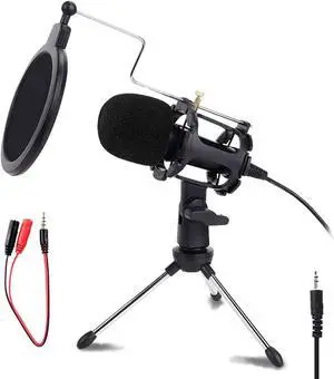 Gaming USB Microphone for PC High Sensitivity, Mini Condenser 3.5 mm Plug for iPhone iPad Android, Broadcast Music Recording Set for Computer Meeting Podcast