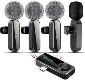 4 Packs Wireless Lavalier Microphone for iPhone/Android/Camera, Upgraded Mini Microphone with Noise Reduction, Mic for Video Recording, Podcasts, YouTube, TikTok, and Vlogging