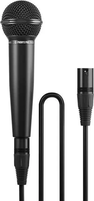 Phenyx Pro Dynamic Vocal Microphone, Cardioid Microphone with 16.4 ft XLR Cable, Mic Clip, Storage Bag, Wired Handheld Mic for Singing, Stage, Studio, Karaoke (PM-25)