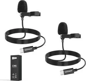 NEEWER Mini USB C Lavalier Microphone 2 Pack Compatible with iPhone 16 15 Pro Max Android Phone Tablet PC, Clip On Omnidirectional Condenser Lapel Mic with 2m/6.6ft Cable