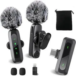 XBT 2-Pack Wireless Lavalier Microphone for iPhone,iPad,Android - Clip-on Lapel Mic with Noise Reduction,Plug & Play Mini Microphone for Video Recording,Interview,Podcast,Vlog,TikTok,YouTube,Streaming