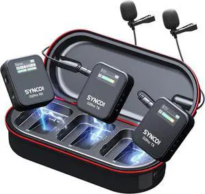 SYNCO Wireless Lavalier Microphone, G2(A2) Pro 2.4G Dual Lapel Mic 656FT 8H for On Line Class Vlog Live Stream YouTube for Camera Smartphone Tablet, Wireless-Lavalier-Microphone-Dual-Channel