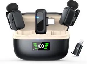 Mini Wireless Lavalier Microphone for iPhone/Android/PC with USB-C Plug, Noise Reduction, 25H Battery Life with Charging Case, Plug & Play, Tiny Mics for Vlogging & Podcast