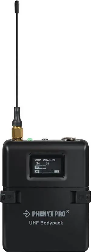 Phenyx Pro Wireless Bodypack Transmitter, UHF Bodypack Microphone for PTU-1U/PTU-2U True Diversity Wireless Microphone Systems, w/Tunable Channels, Mute Function (PWB-12)