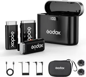 GODOX WEC Wireless Lavalier Microphone 24H 200m Wireless Range Lavalier Lapel Mic Recording Noise Cancellation Compact 2.4GHz Lapel Mic for Camera Computer Smartphone TikTok Interview Recording