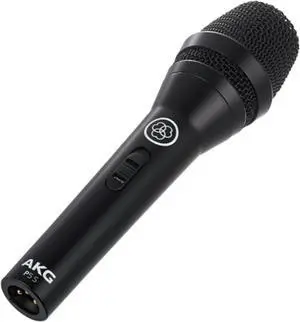 AKG Pro Audio P5 S High-Performance Supercardioid Dynamic Vocal Microphone with On/Off Switch, XLR Wired Mic for Stage, Studio Recording & Live Performance, Includes Stand Adapter and Zip Bag, Black