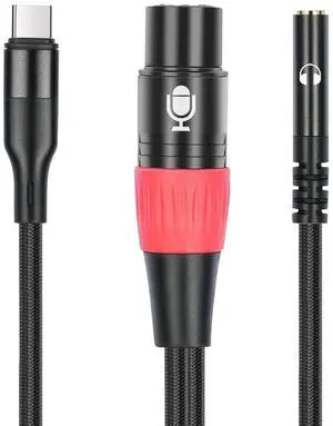 3.3FT USB C to XLR Female Mic Cable & 3.5mm (1/8") Female Stereo Out,XLR-to-USB C Digital Interface with Headphone Jack,for iPhone 15 Google Huawei Phone