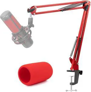 Red Boom Arm - Mic Arm for HyperX QuadCast/QuadCast 2/S/2S, Gaming Mic Adapter, Red Foam Cover