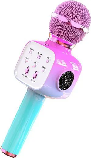 FDY Wireless Bluetooth Karaoke Microphone, LED Portable Handheld Karaoke Mic Speaker for All Smartphones PC, Suitable for Kids and Adults Family Gatherings, Birthday Parties, Q8Max Gradient Pink