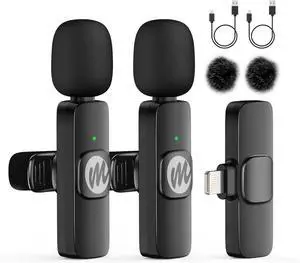 Moman Wireless Lavalier Microphone for iPhone, 2 Pack Clip on Microphones for Video Recording, Mini Phone Mic Interview for Vlog YouTube Tiktok, Wireless-lavalier Mic for iPhone 14/13/12/11/SE...