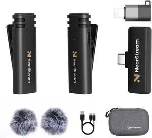 Wireless Lavalier Microphone for iPhone Android Tablet PC, Lapel Microphone Wireless with 2.4G Ultra-Low Delay, Noise Cancellation, Mute Button, 6H for Record, Vlog, Podcast (AWM10T-Plus)