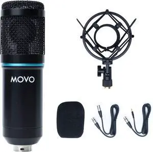 Movo PC-M6 Universal Cardioid Condenser Microphone with XLR and 3.5mm, Shock Mount, and Windscreen - Perfect for Podcasting, Live-Streaming, Gaming, Remote Work