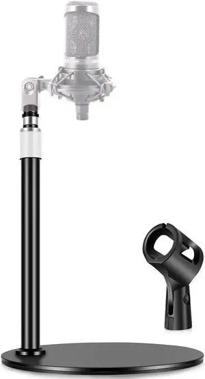Desk Microphone Stand, Upgraded Adjustable desktop Mic Stand with Mic Clip,5/8" Male Screw for Blue Yeti SM58 SM48 PGA48 AT2020, ATR2100x-USB Samson Q2U Other Microphone