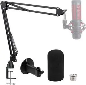 SUNMON HyperX QuadCast Boom Arm with Pop Filter - Wall Mount Boom Arm and C Desk Clamp, Scissor Mic Stand Compatible with Hyper x QuadCast S Gaming Microphone