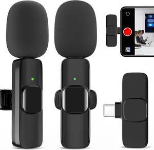 2 Pack Wireless Lavalier Microphone for iPhone, Professional Lapel Mics, Wireless Mic Plug-Play, Lapel Microphone for Video Recording Interview TikTok (USB C for Android iphone15/16)