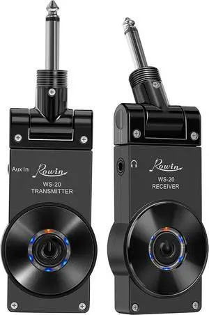 Rowin 2.4G Guitar Wireless System Transmitter Receiver for Electric Guitar Bass Violin with Rechargable Battery, USB Cable (Full Black)