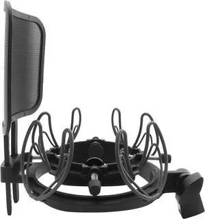 Microphone Shock Mount with Pop Filter Universal Shock Stand for Microphones Size at 21-62mm Anti-Vibration Mic Holder Clip Compatible with AT2020 MXL 990 770 Rode NT1-A Neumann 103(Black)