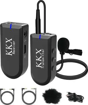 KKX 2.4G Smartphone Wireless Lavalier Microphone, Wireless Lapel Mic Omnidirectional Recording Microphone System with Real-Time Monitoring for Smartphone, DSLR Camera, Interview, Vlogging & YouTube